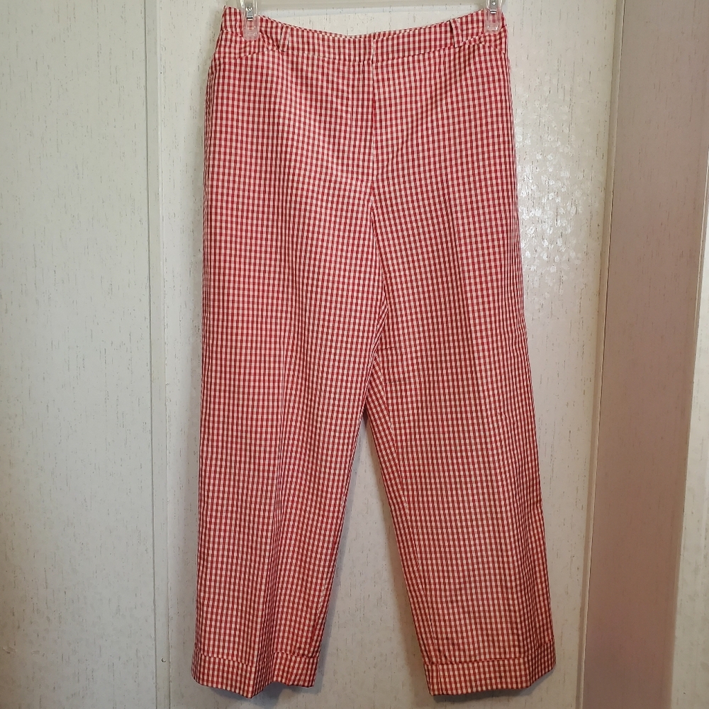TALBOTS Pink Gingham Capri Pants Size 8 SILK+COTTON